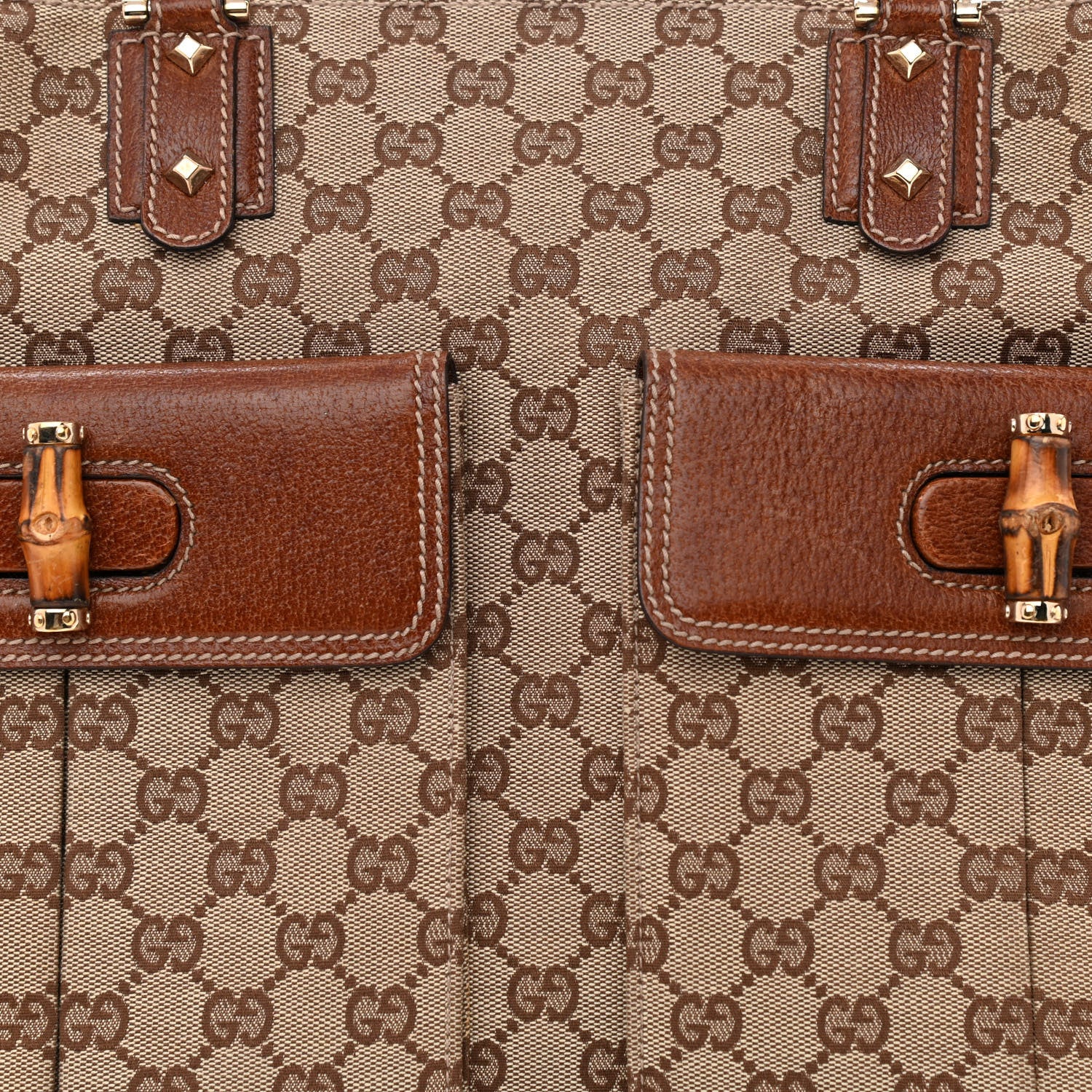 Gucci Monogram Canvas Bamboo Top Handle Bag Brown 8 of 11