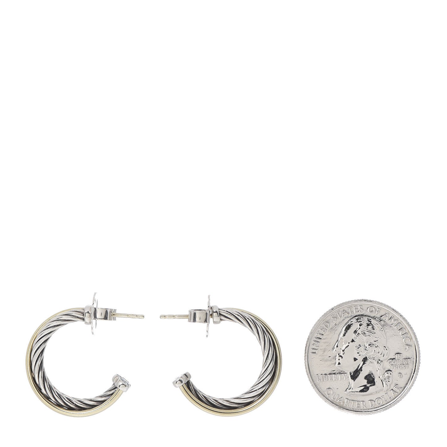 Sterling Silver 18K Yellow Gold 23mm Crossover Cable Hoop Earrings