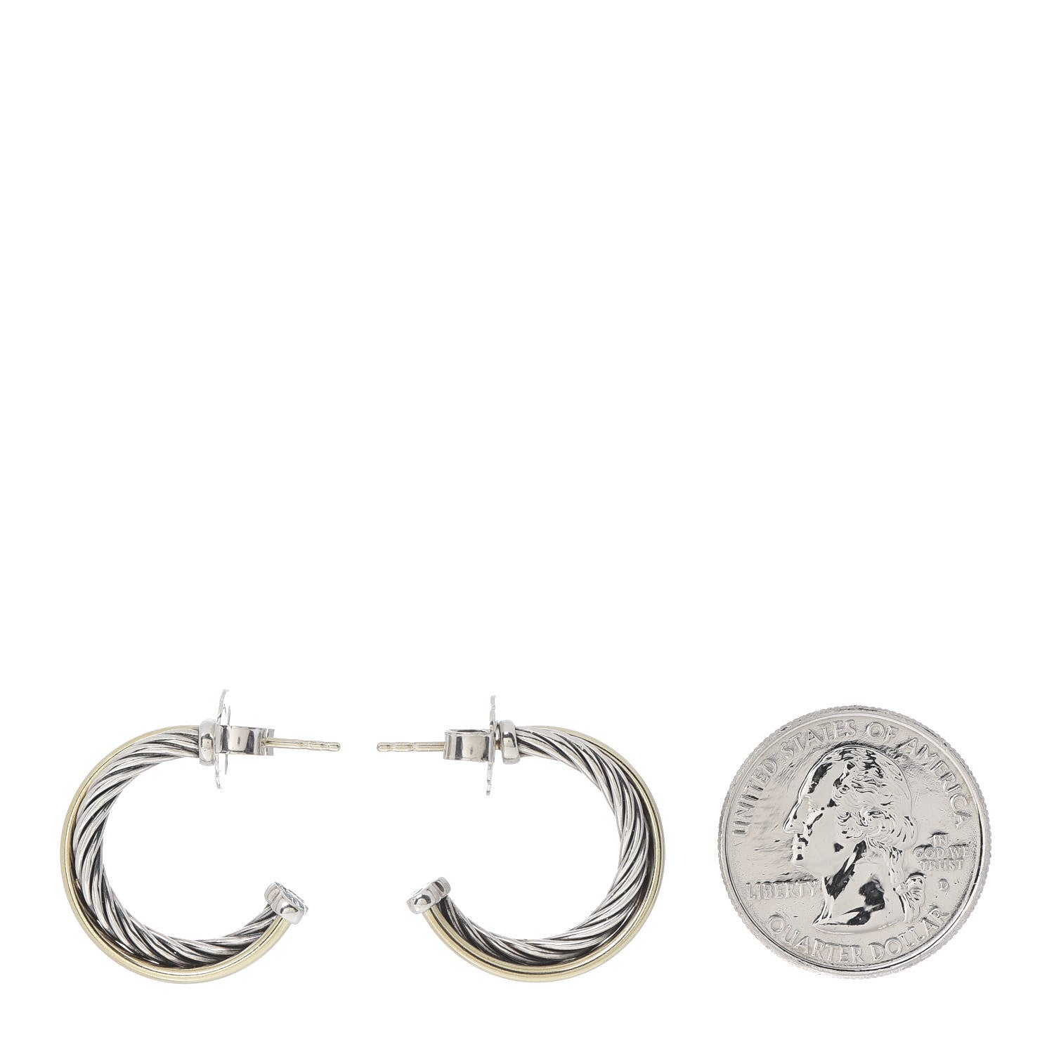 David Yurman Sterling Silver 18K Yellow Gold 23mm Crossover Cable Hoop Earrings 2 of 5