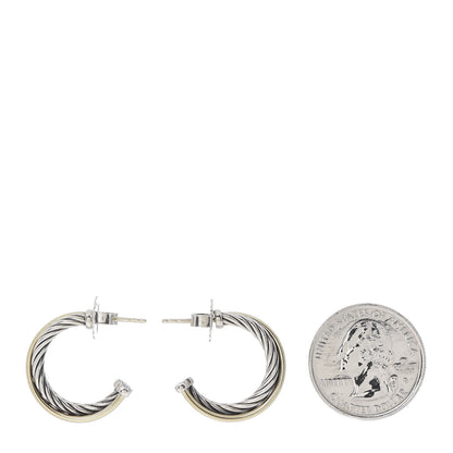 David Yurman Sterling Silver 18K Yellow Gold 23mm Crossover Cable Hoop Earrings 2 of 5