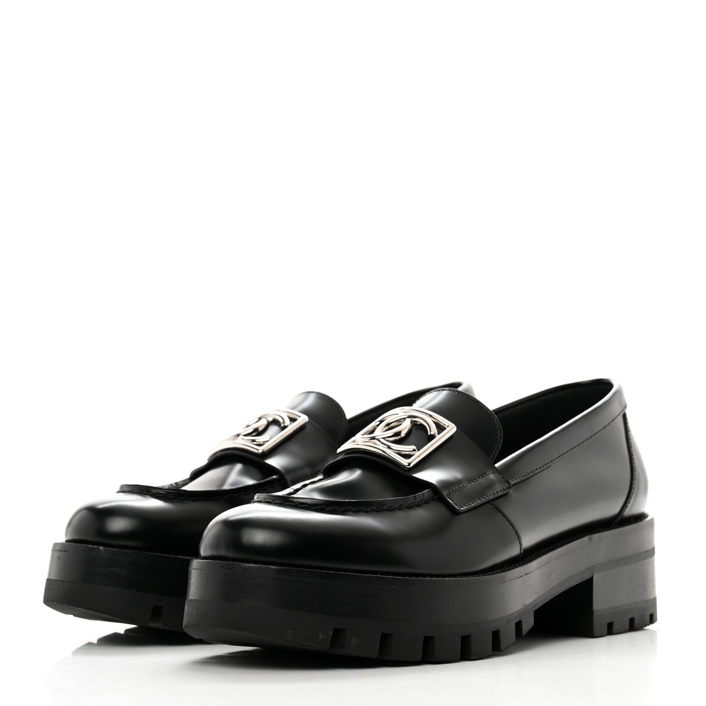 Calfskin Metal CC Loafers 36.5 Black