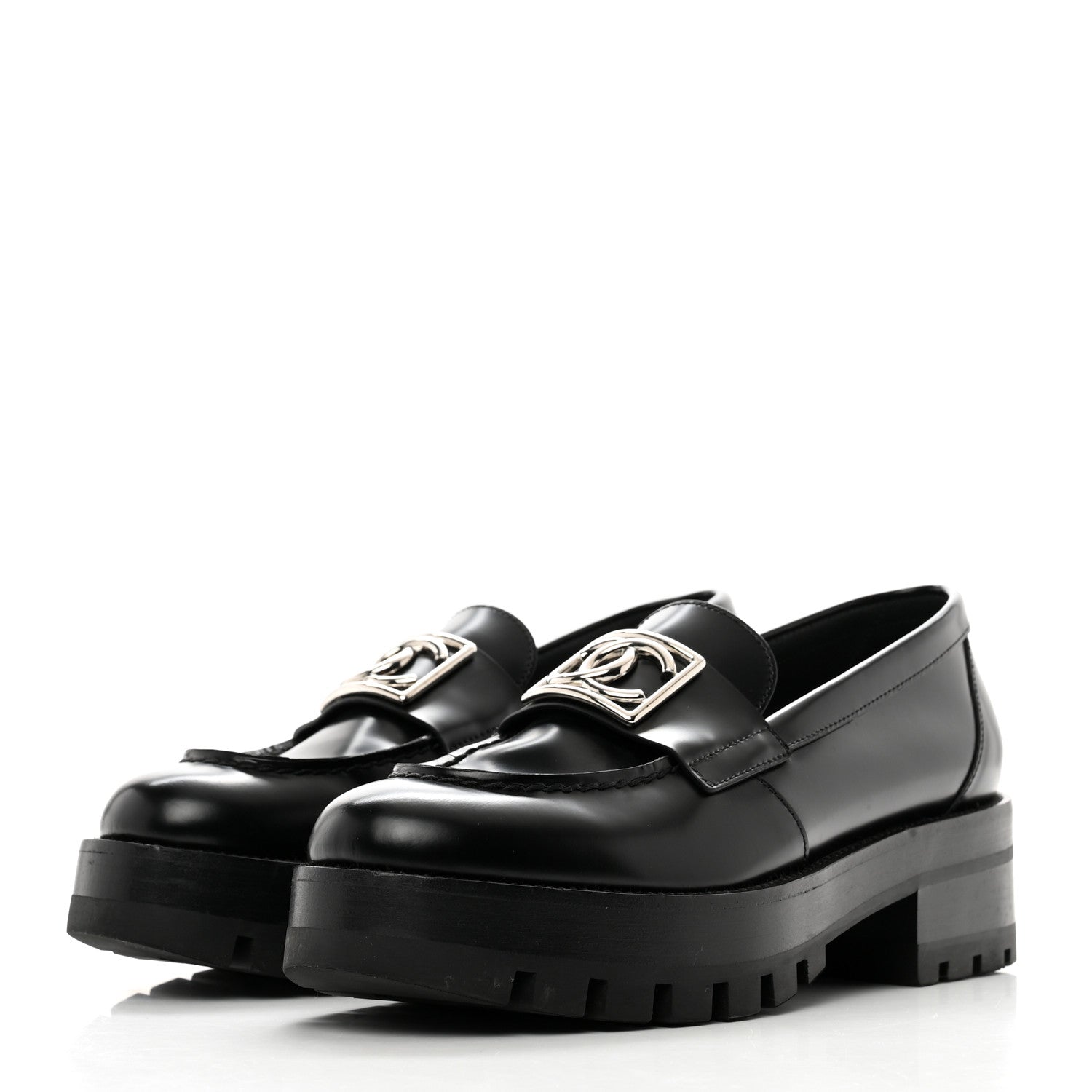 Chanel Calfskin Metal CC Loafers 36.5 Black 3 of 8