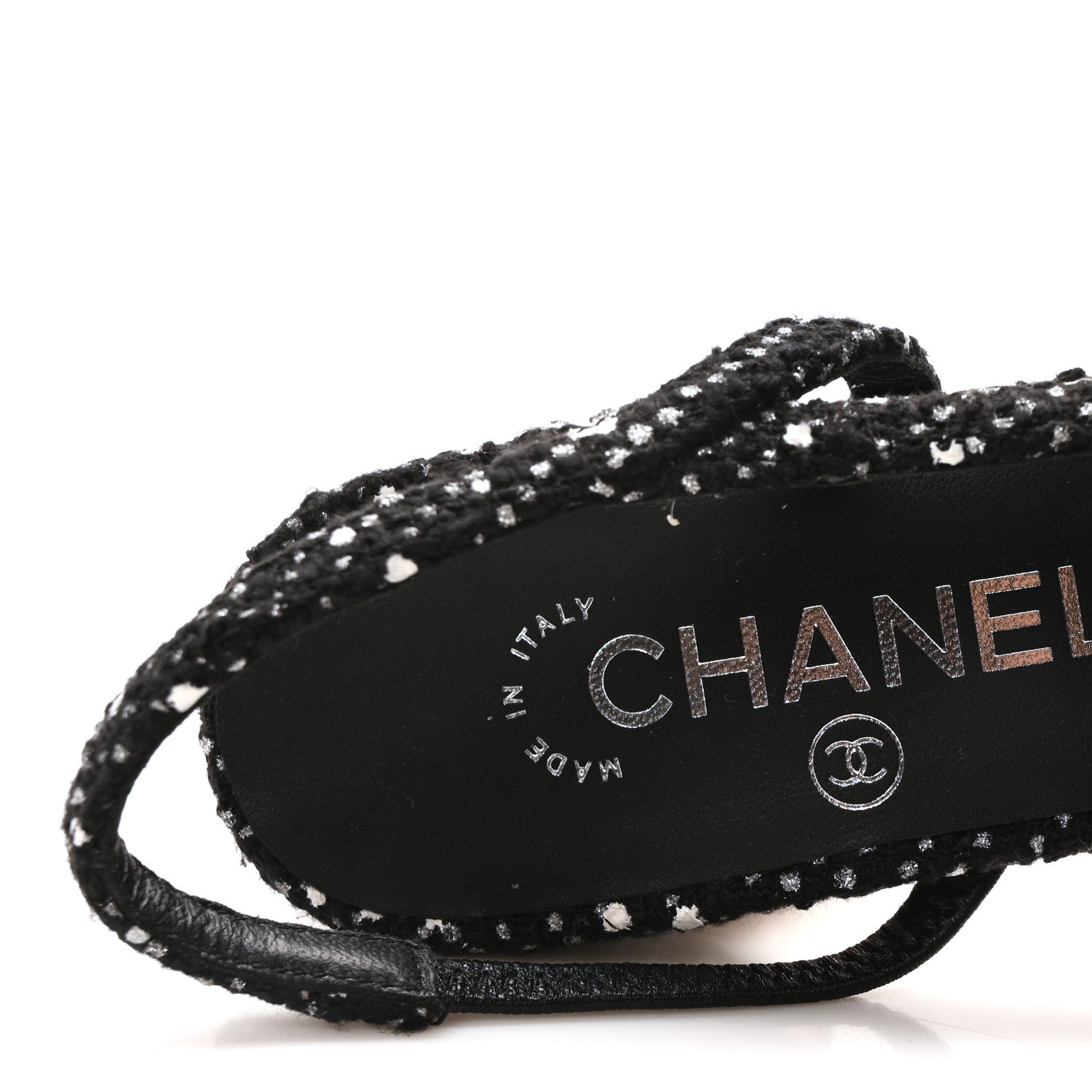 Chanel Tweed Grosgrain Cap Toe CC Slingback Pumps 37 Black White