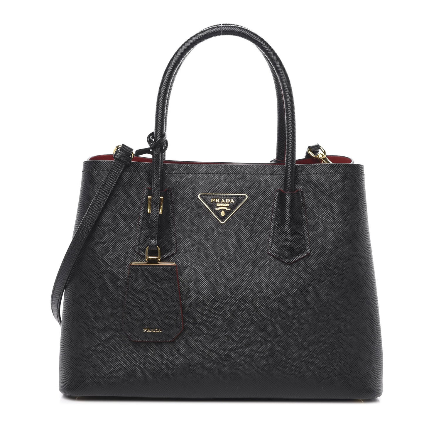 Saffiano Cuir Small Double Bag Black Fuoco