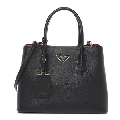 Prada Saffiano Cuir Small Double Bag Black Fuoco 1 of 10