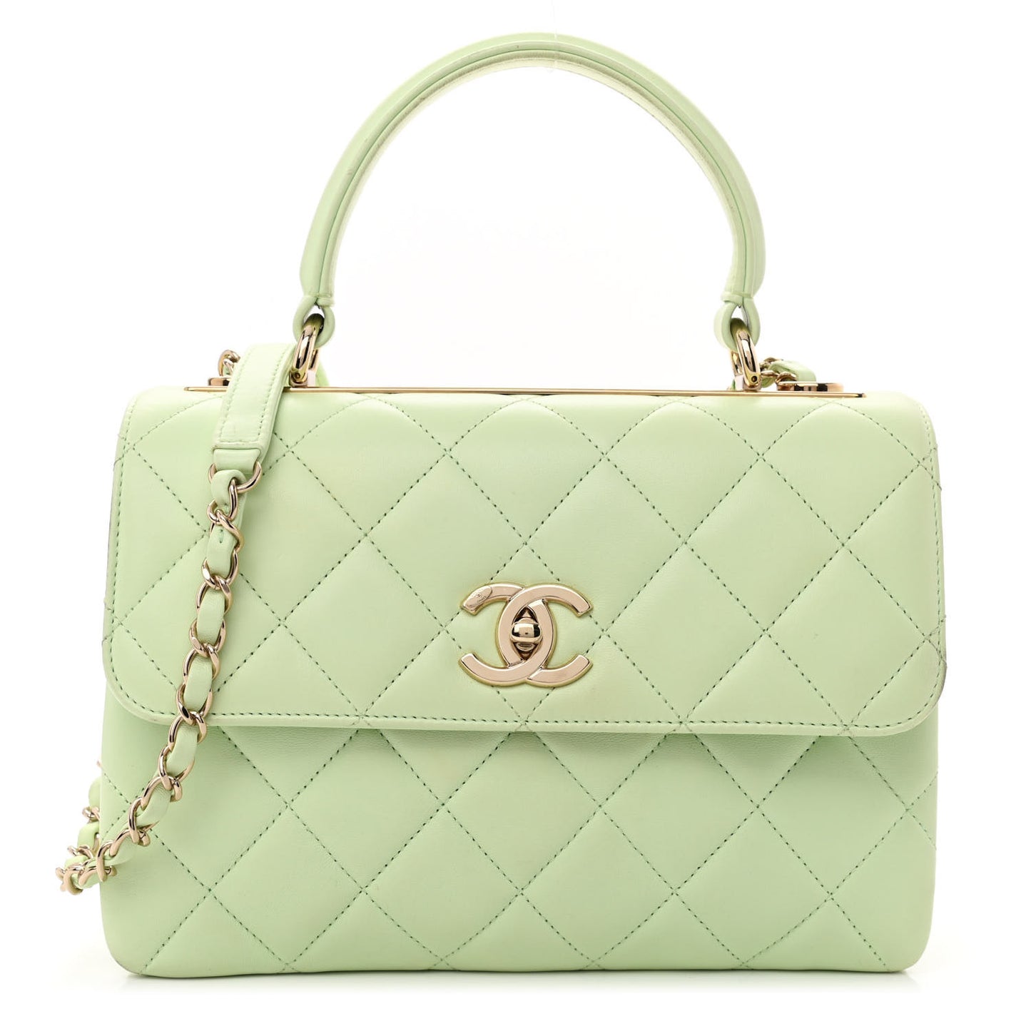 Lambskin Quilted Small Trendy CC Flap Dual Handle Bag Light Green