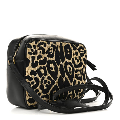 Saint Laurent Raffia Calfskin Leopard Print Monogram Lou Camera Bag Natural Beige Black 3 of 12