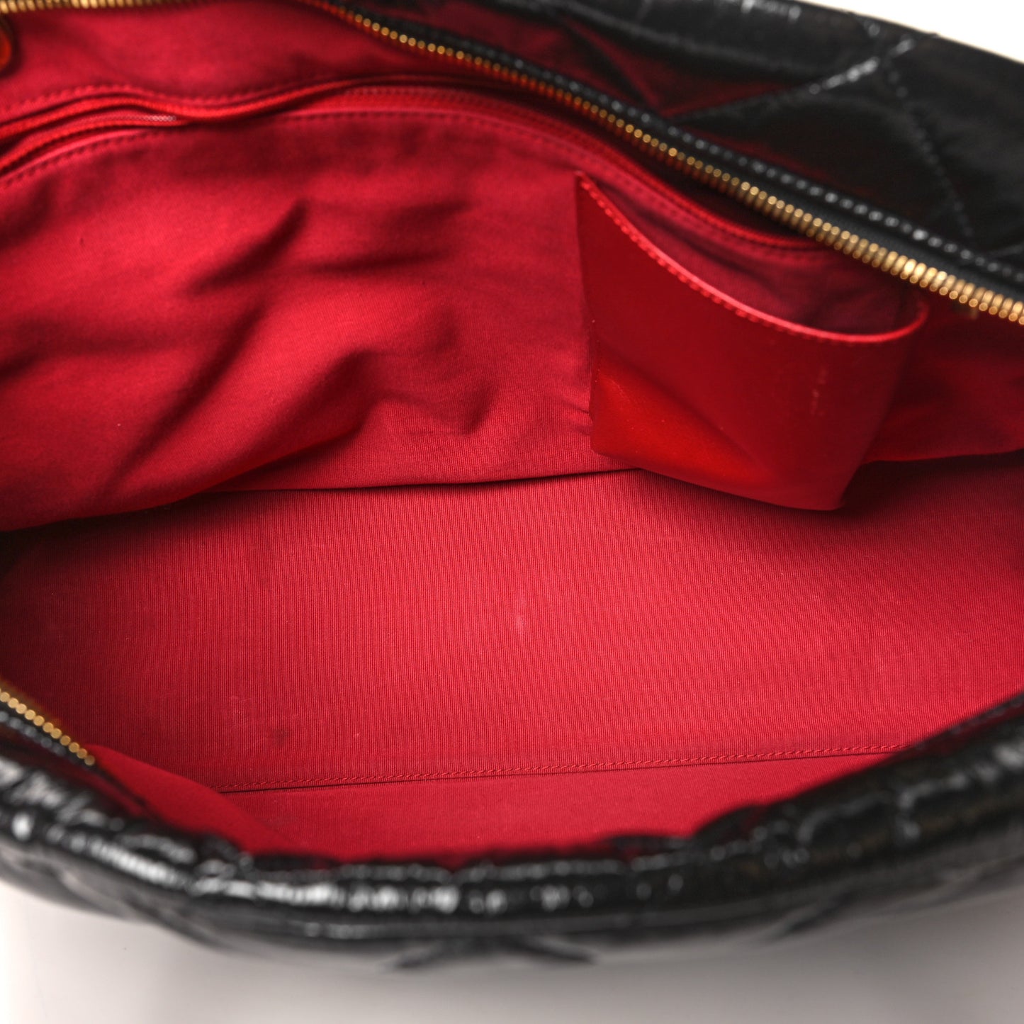 Shiny Crumpled Calfskin Quilted Maxi Bowling Bag Black