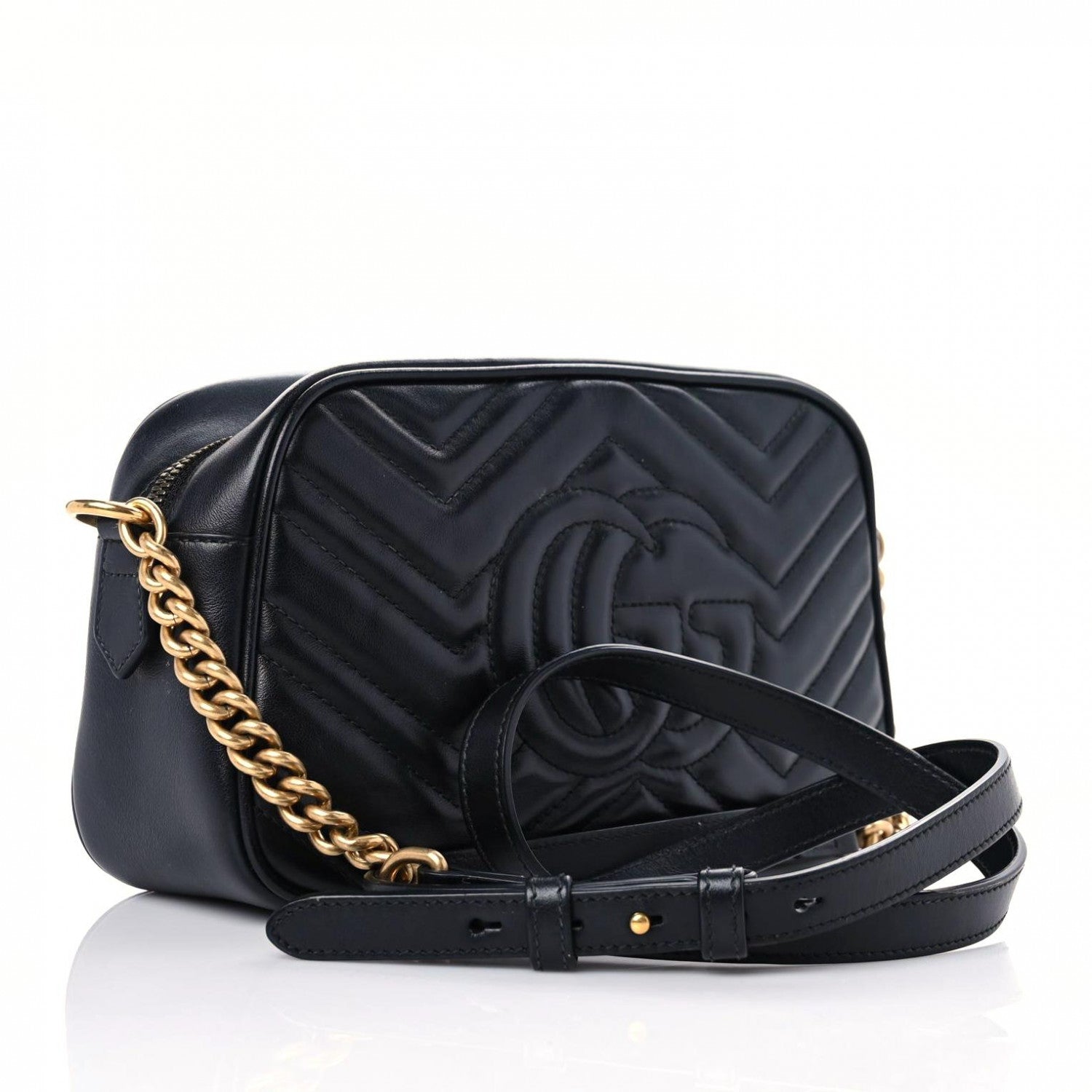 Gucci Calfskin Matelasse Small GG Marmont Chain Shoulder Bag Black 3 of 16