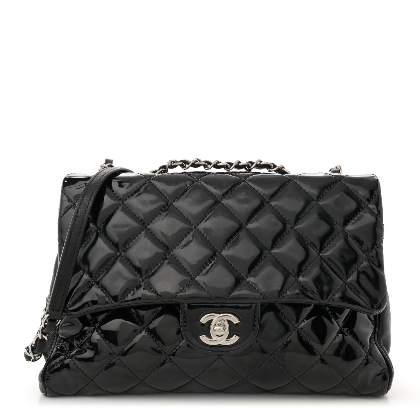 Patent Quilted Medium Rock In Rome Single Flap Black