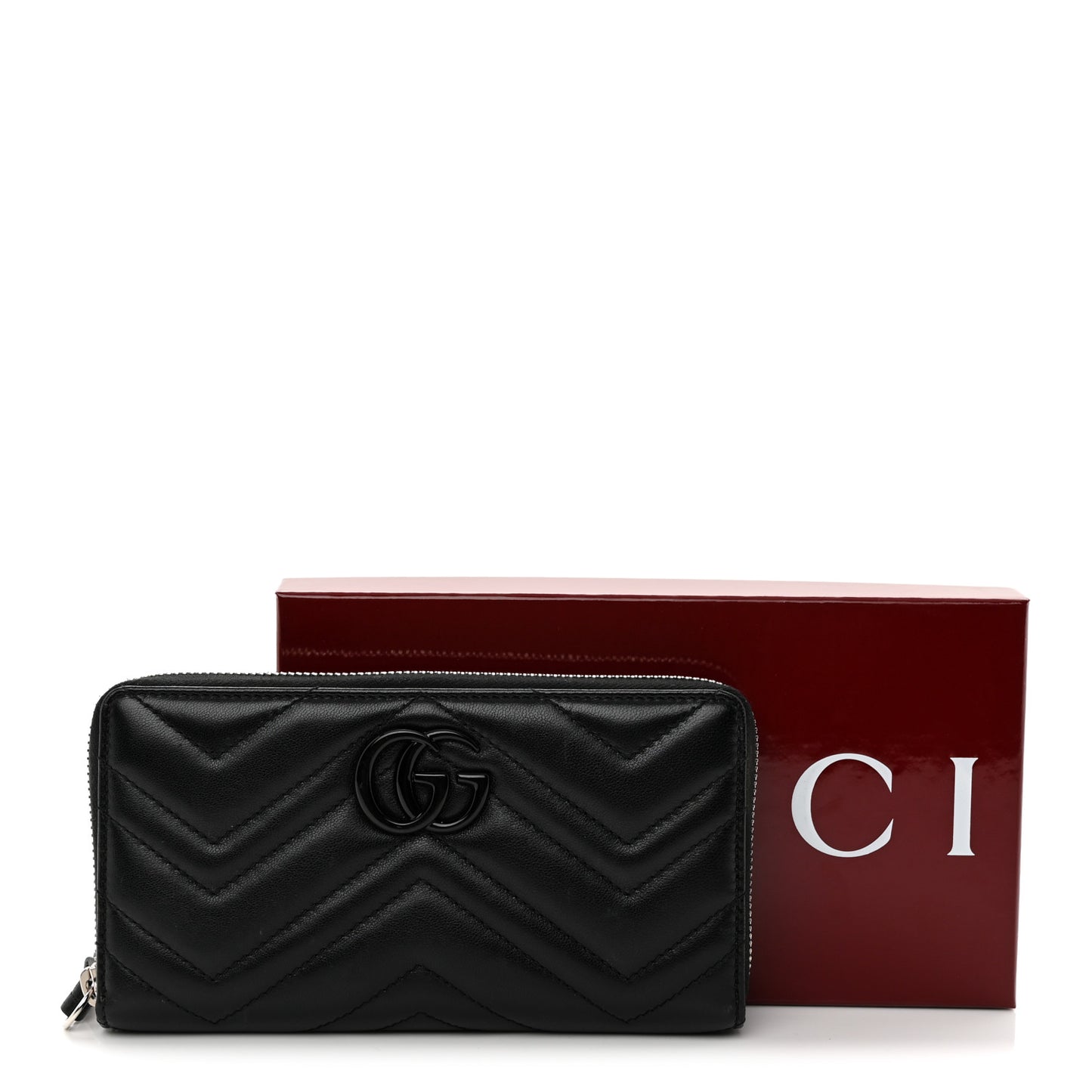 Calfskin Matelasse Monochrome GG Marmont Zip Around Wallet Black