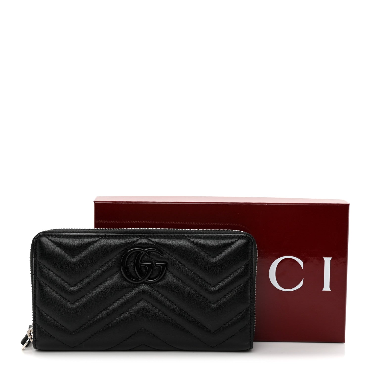 Gucci Calfskin Matelasse Monochrome GG Marmont Zip Around Wallet Black 10 of 10
