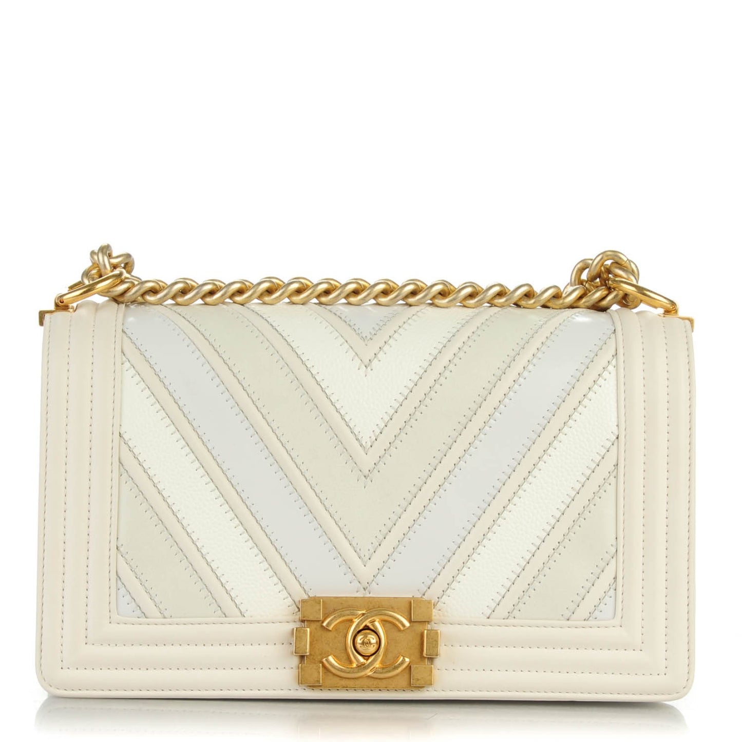 Caviar Suede Calfskin Chevron Medium Boy Flap White