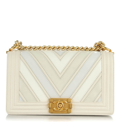Chanel Caviar Suede Calfskin Chevron Medium Boy Flap White 1 of 7