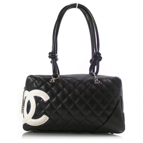 Calfskin Quilted Large Cambon Bowler Black White