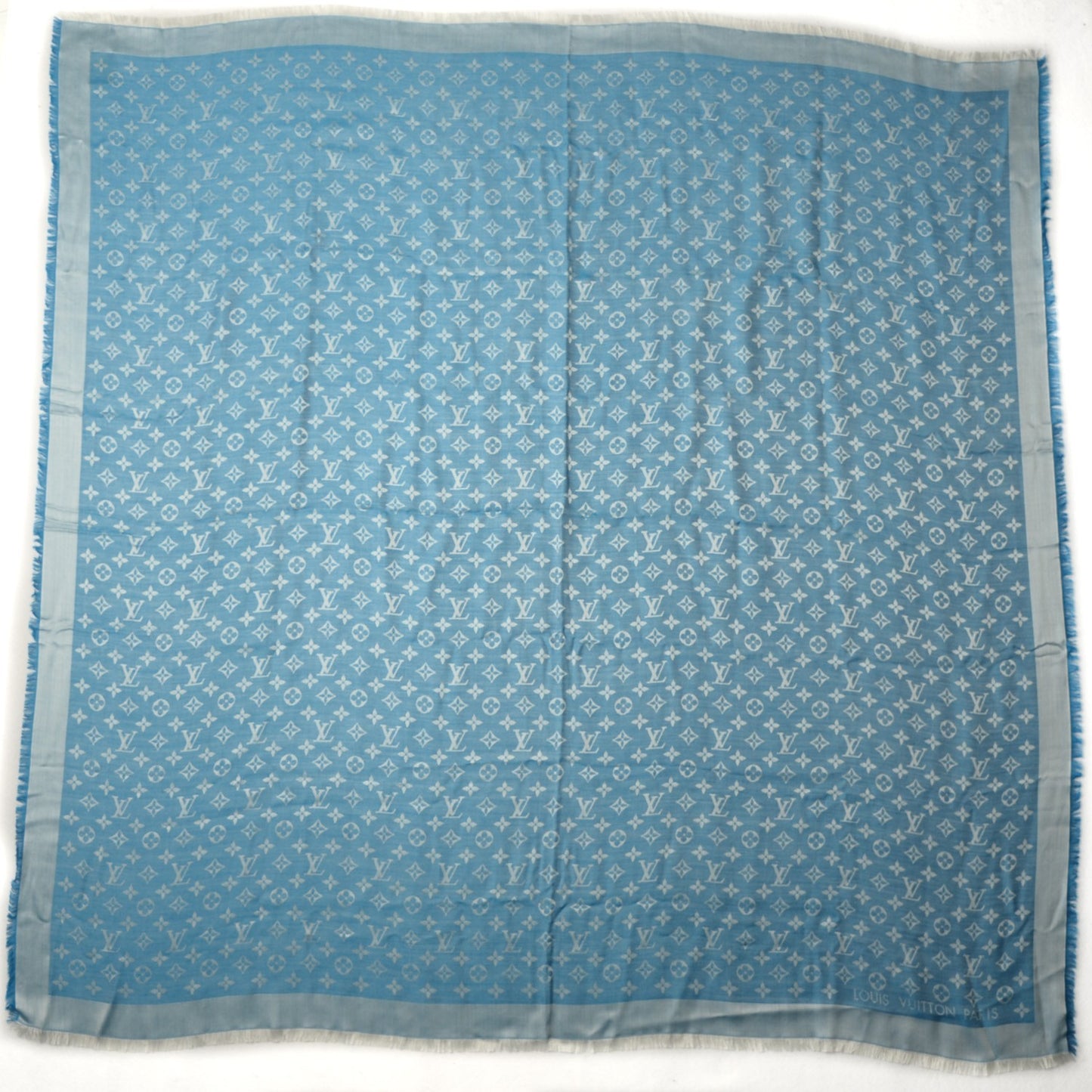 Silk Wool Monogram Denim Shawl Bleuet