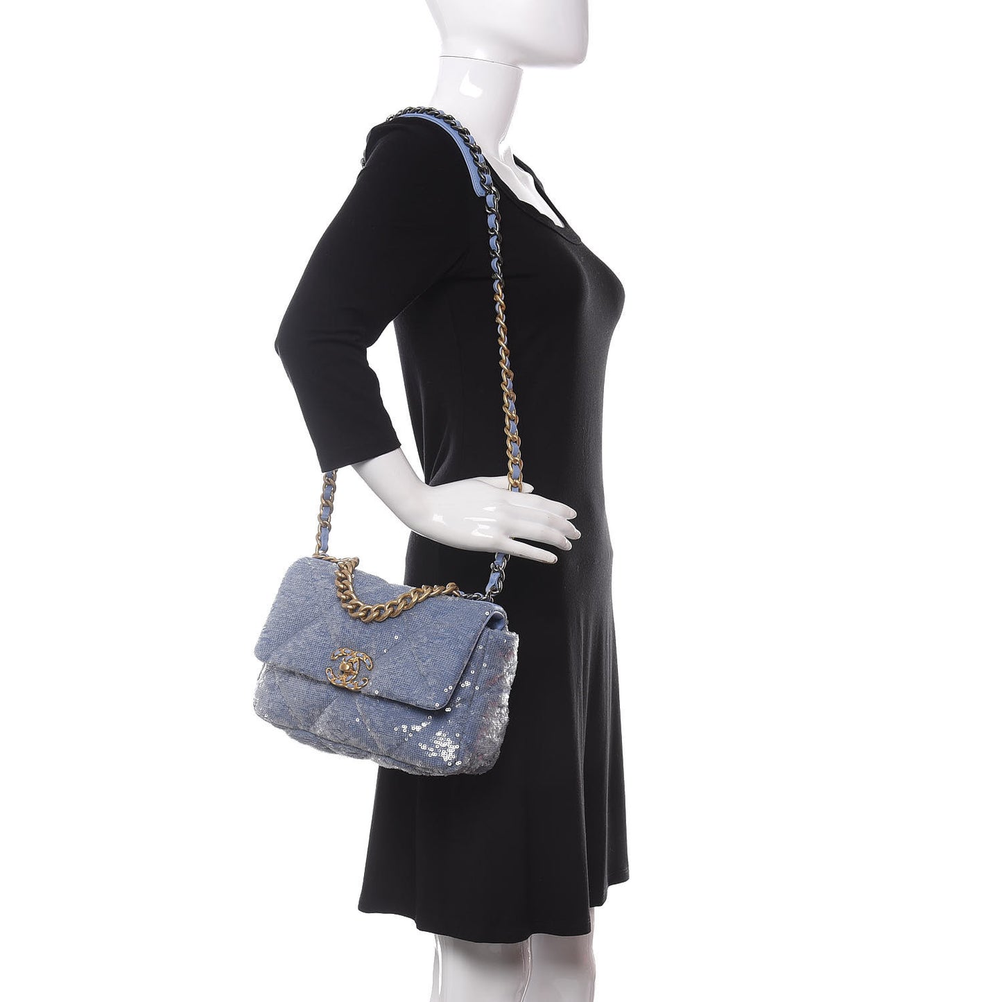 Sequin Quilted Medium 19 Flap Light Blue
