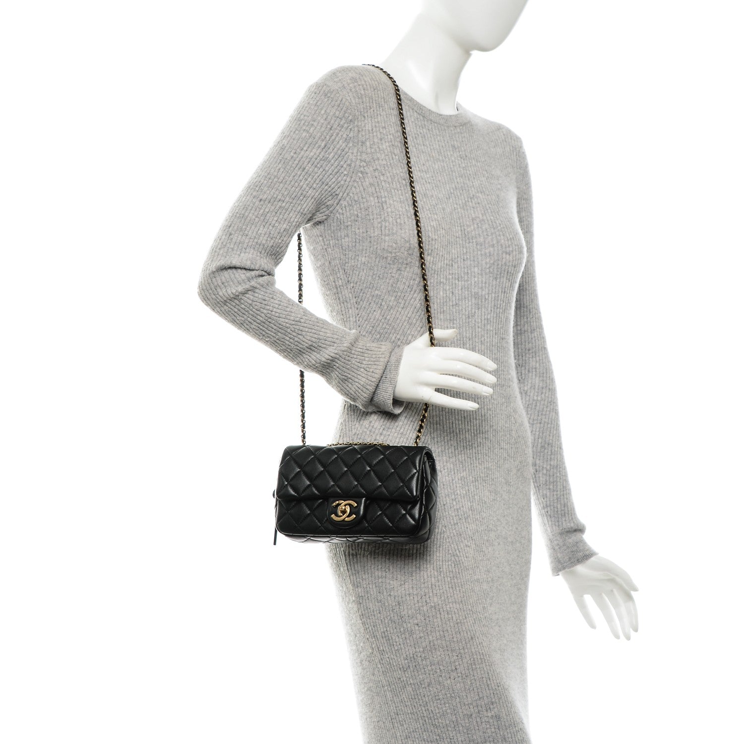 Chanel Lambskin Quilted Meat Packaged Mini Rectangular Flap Black 2 of 10