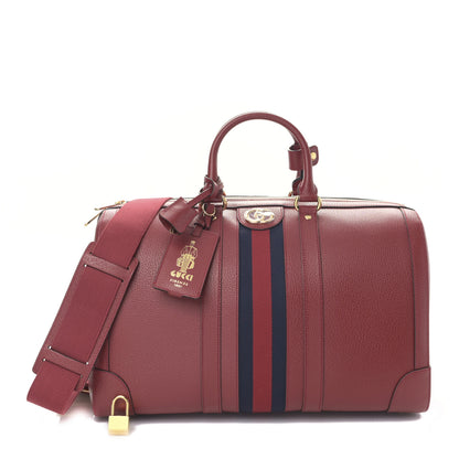 Gucci Textured Dollar Calfskin Web Medium Savoy Duffle Bag Red 1 of 9