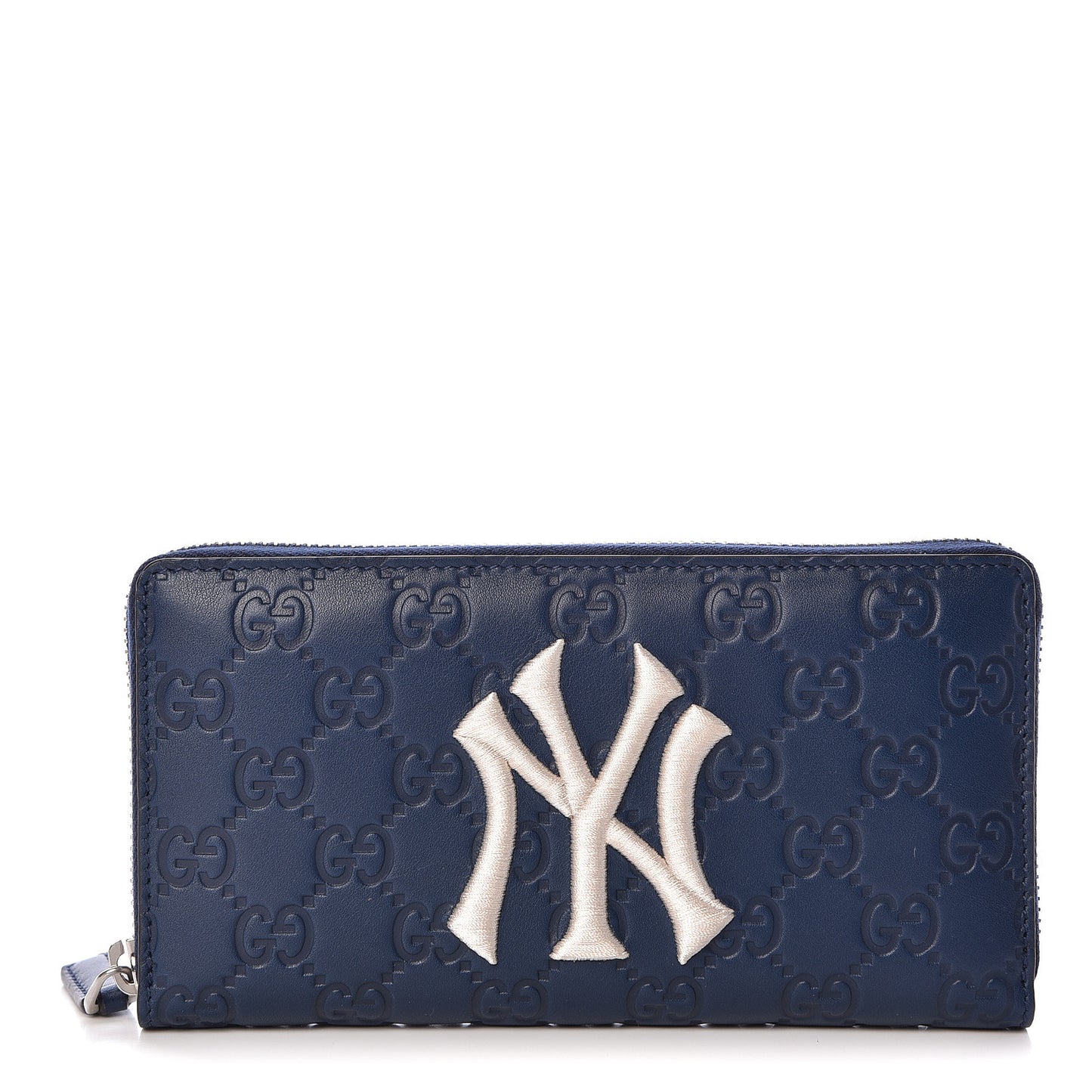 X MLB Guccissima Signature NY Yankees Embroidered Zip Around Wallet Royale Ivory