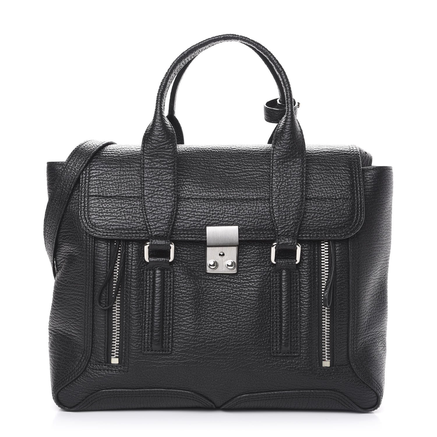 3.1 Phillip Lim 3.1 Textured Calfskin Medium Pashli Satchel Black 1 of 11