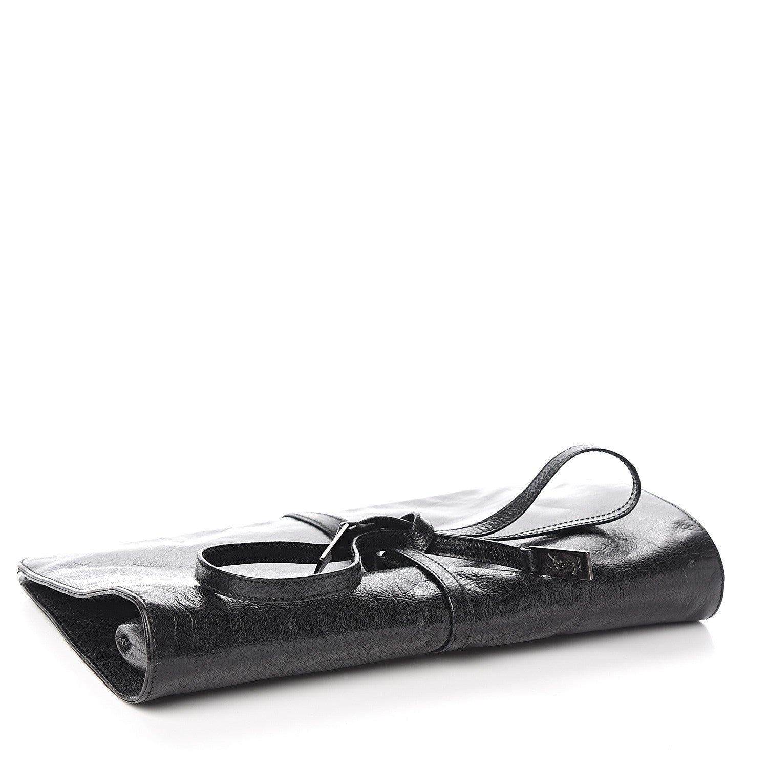 Saint Laurent Textured Patent Fold-Over Clutch Black 3 of 6