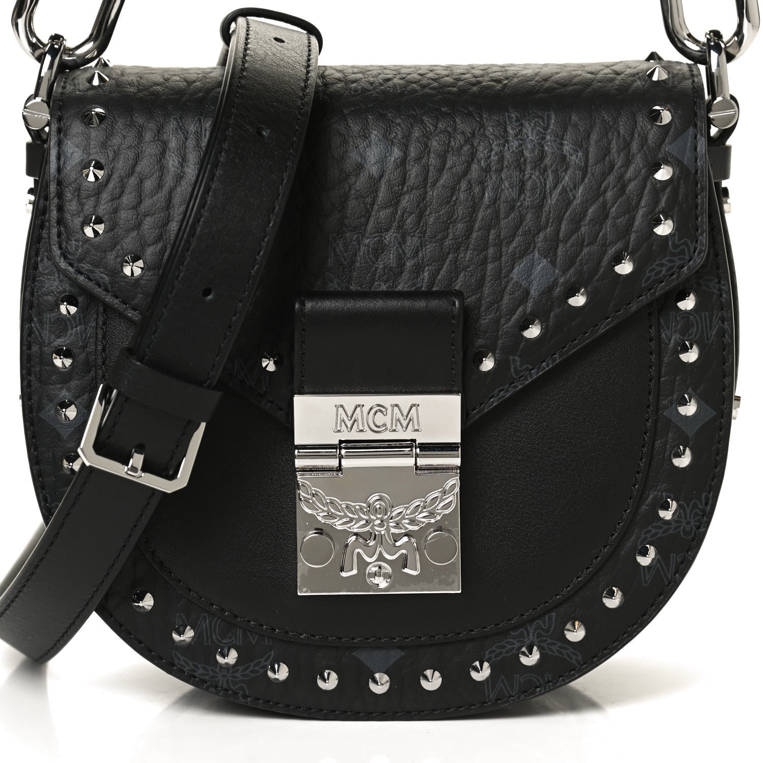 MCM Visetos Mini Patricia Studded Crossbody Bag Black 8 of 10
