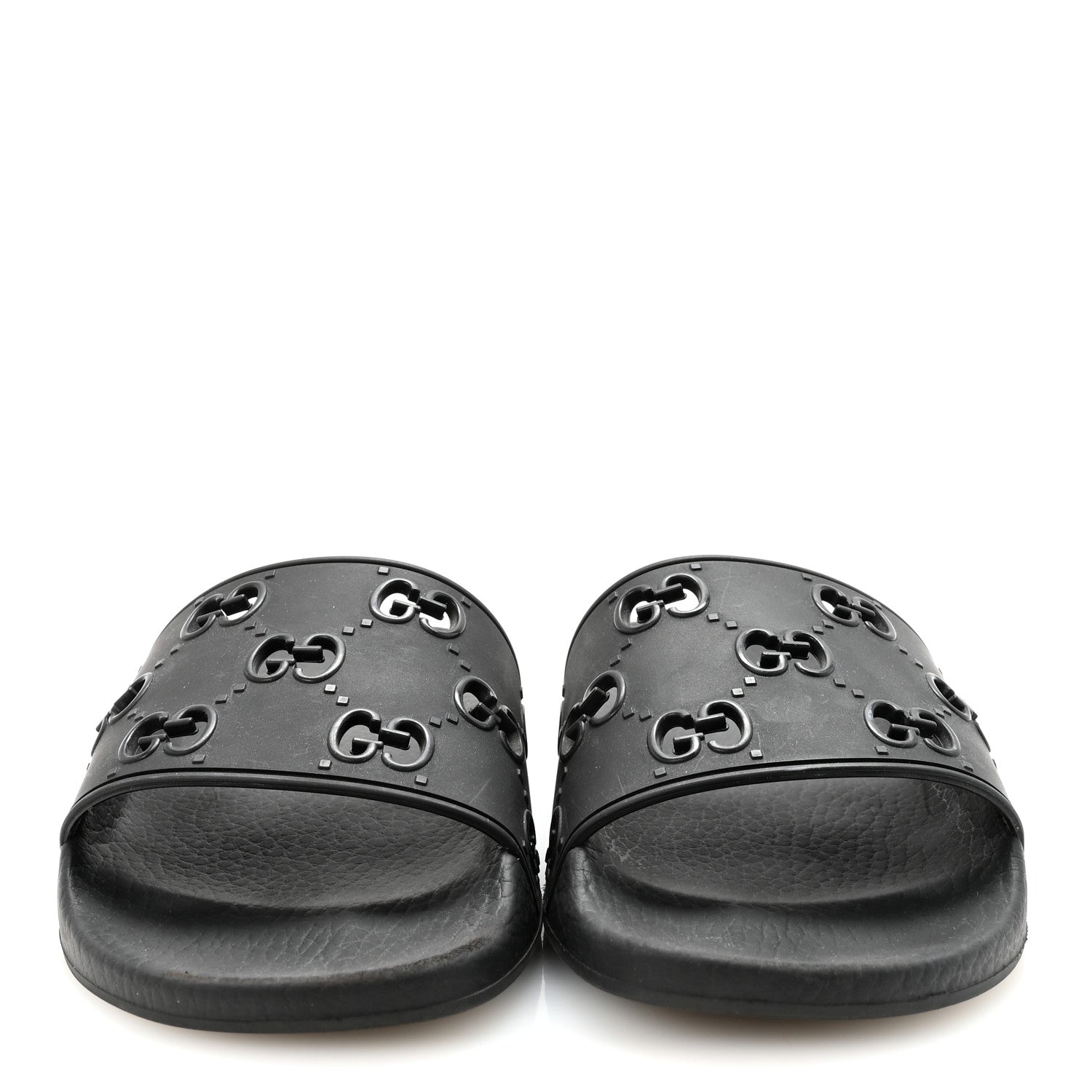 Gucci Rubber GG Monogram Perforated Womens Slide Sandals 37 Black 3 of 8