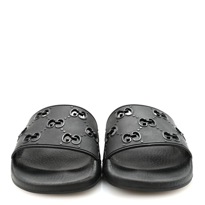 Gucci Rubber GG Monogram Perforated Womens Slide Sandals 37 Black 3 of 8