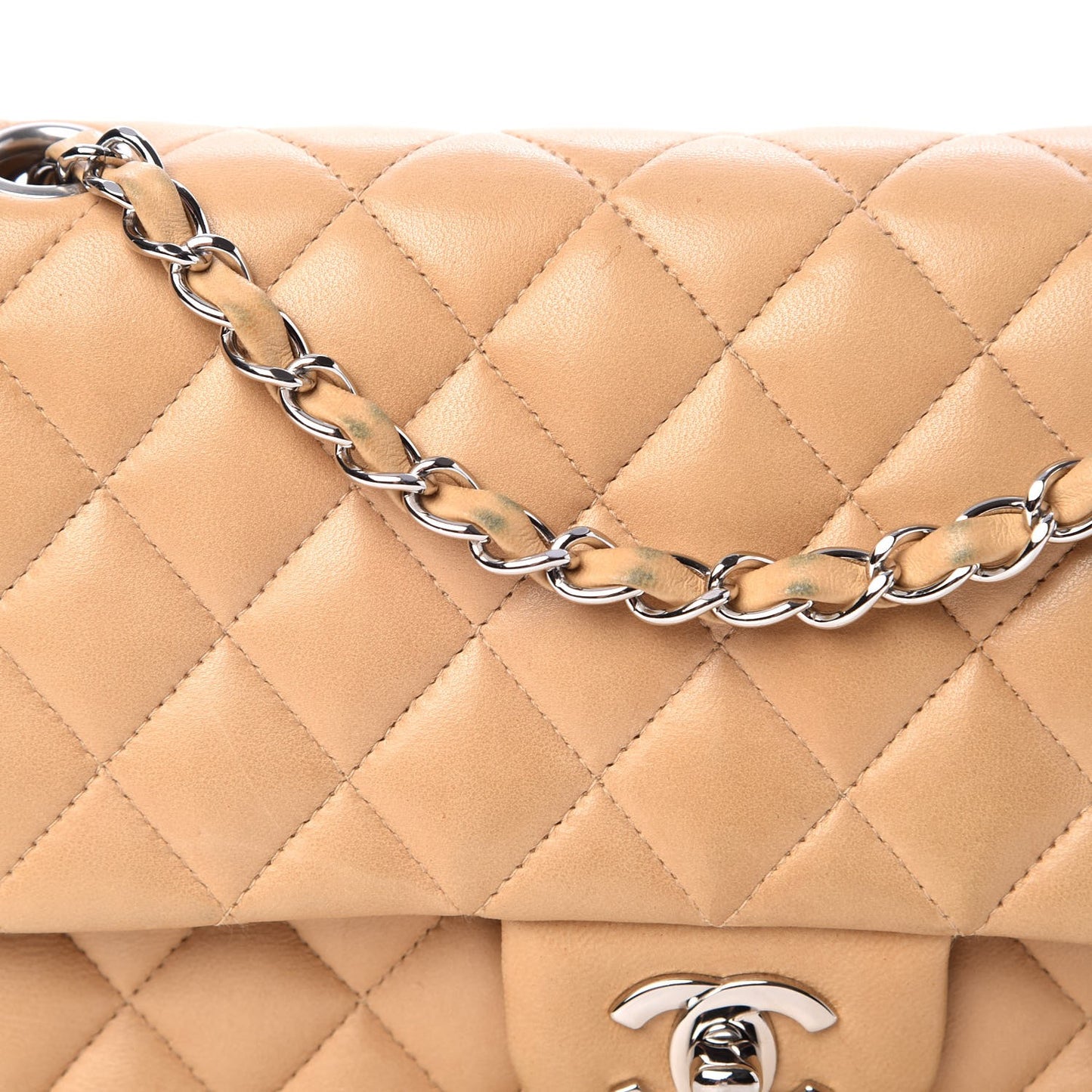 Lambskin Quilted Medium Double Flap Beige