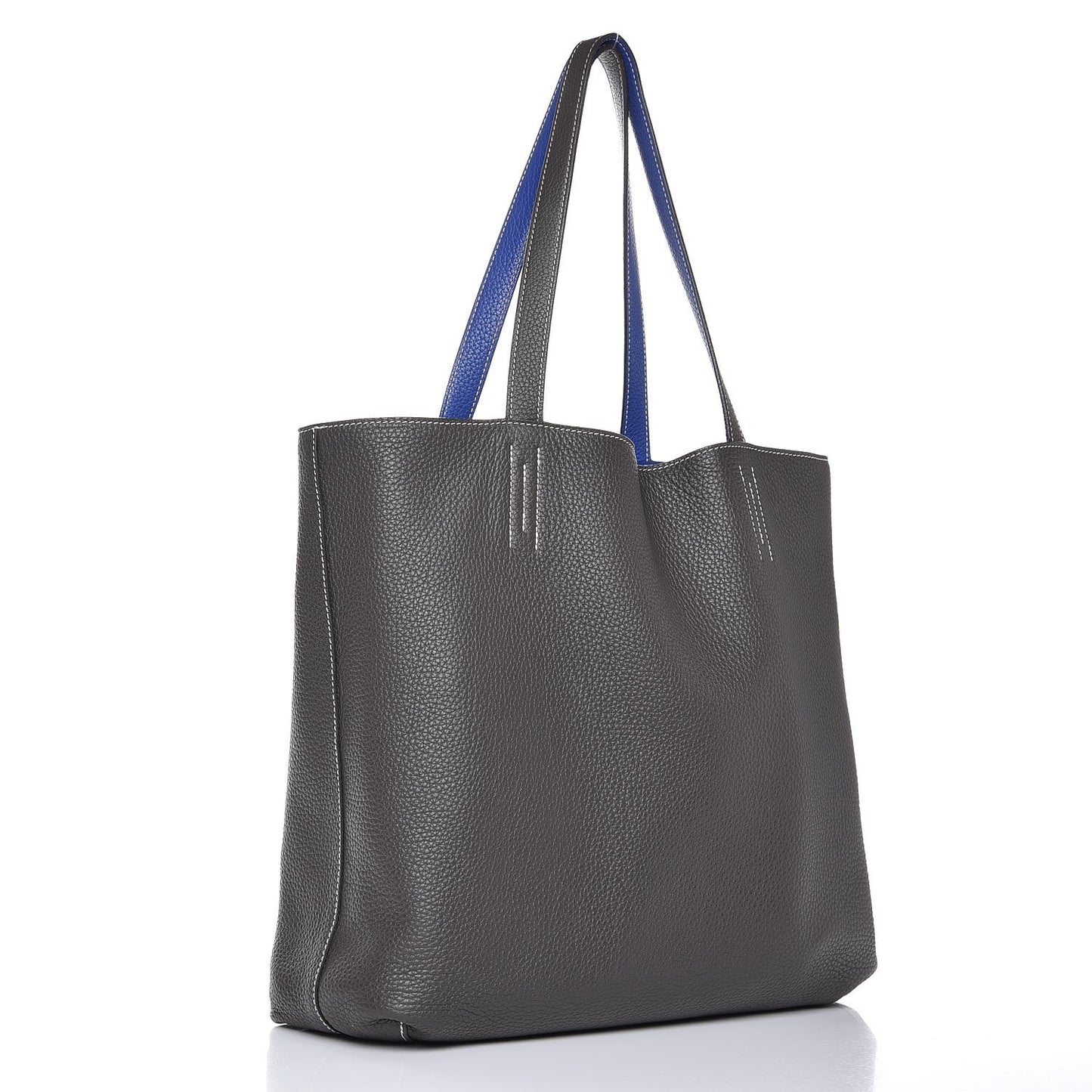 Taurillon Clemence Double Sens 45 Reversible Tote Graphite Bleu Electrique