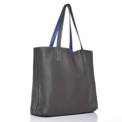 Hermes Taurillon Clemence Double Sens 45 Reversible Tote Graphite Bleu Electrique 6 of 11