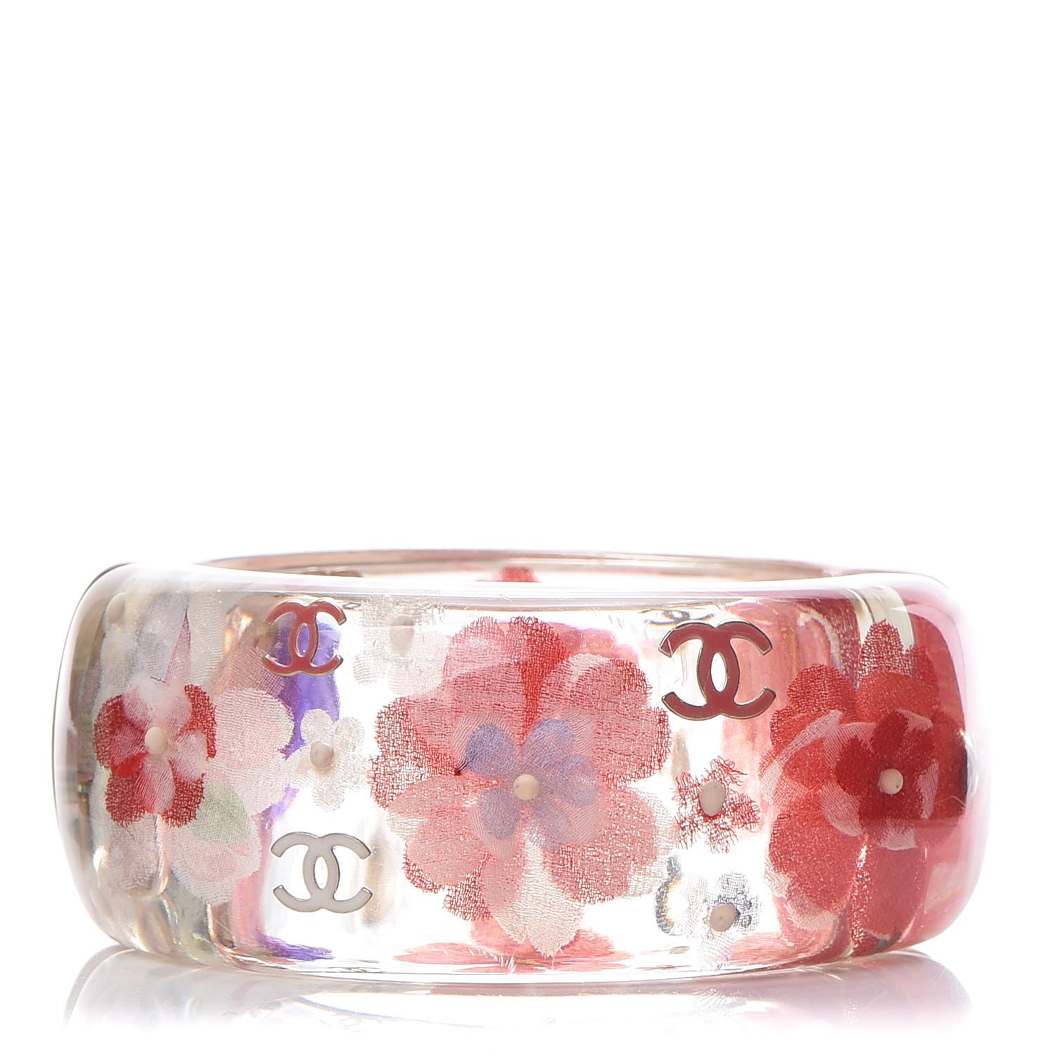 Chanel Resin Flower CC Bangle Transparent Pink 1 of 6