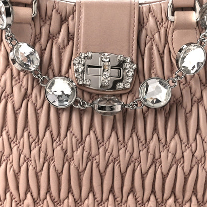 Miu Miu Nappa Matelasse Crystal Top Handle Tote Cammeo 9 of 12