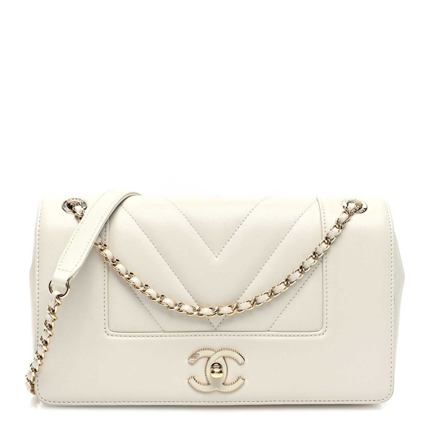 Sheepskin Chevron Quilted Medium Vintage Mademoiselle Flap White