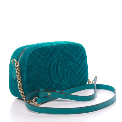 Gucci Velvet Matelasse Small GG Marmont Chain Shoulder Bag Pavone Cyan 3 of 10