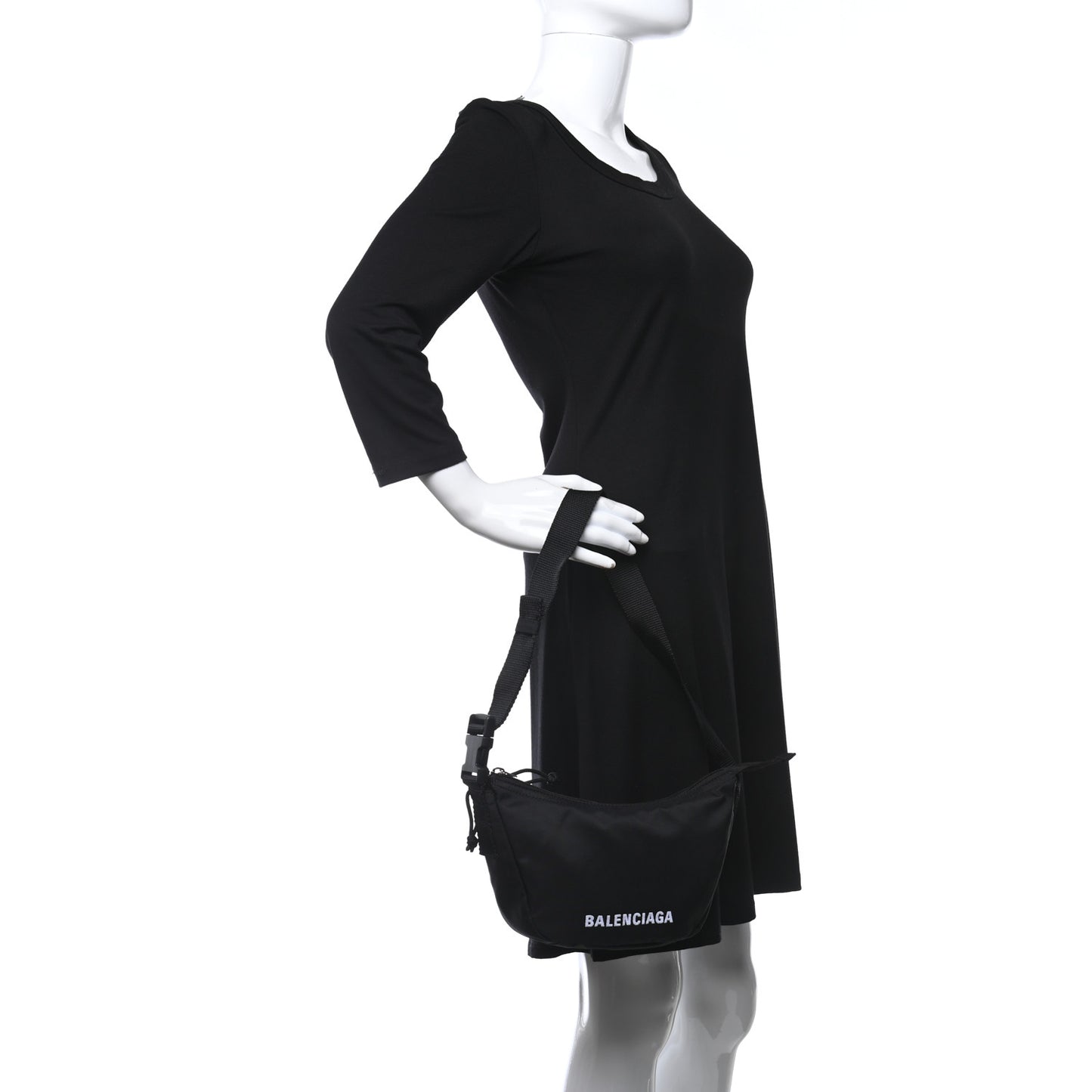 Recycled Sport Nylon Logo Embroidered Large Wheel Sling Bag Black White