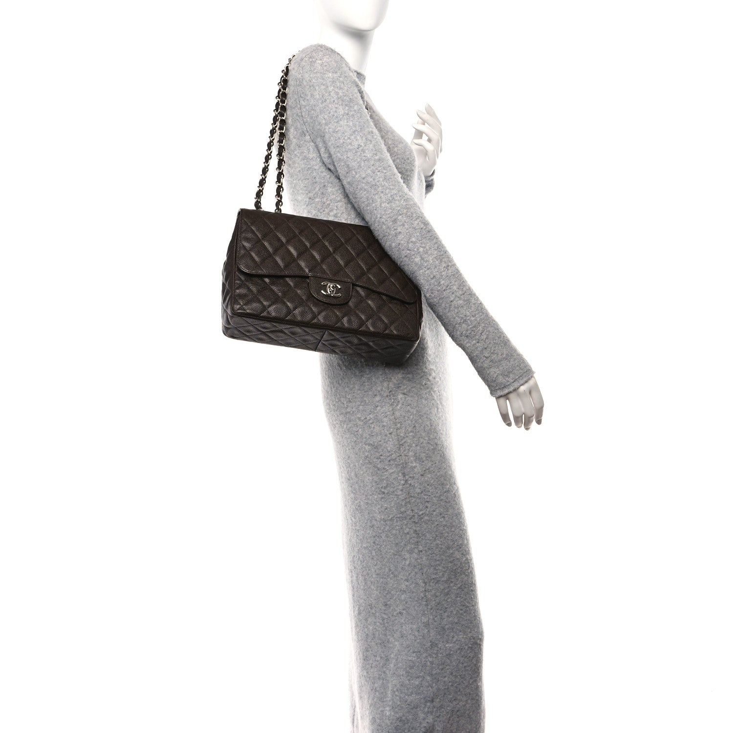 Chanel Caviar Quilted Jumbo Single Flap Dark Brown 2 of 15