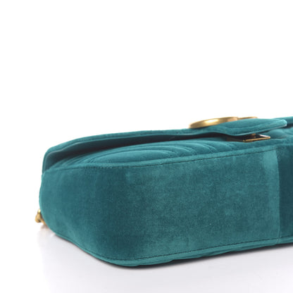 Gucci Velvet Matelasse Small GG Marmont Shoulder Bag Pavone Cyan 8 of 10