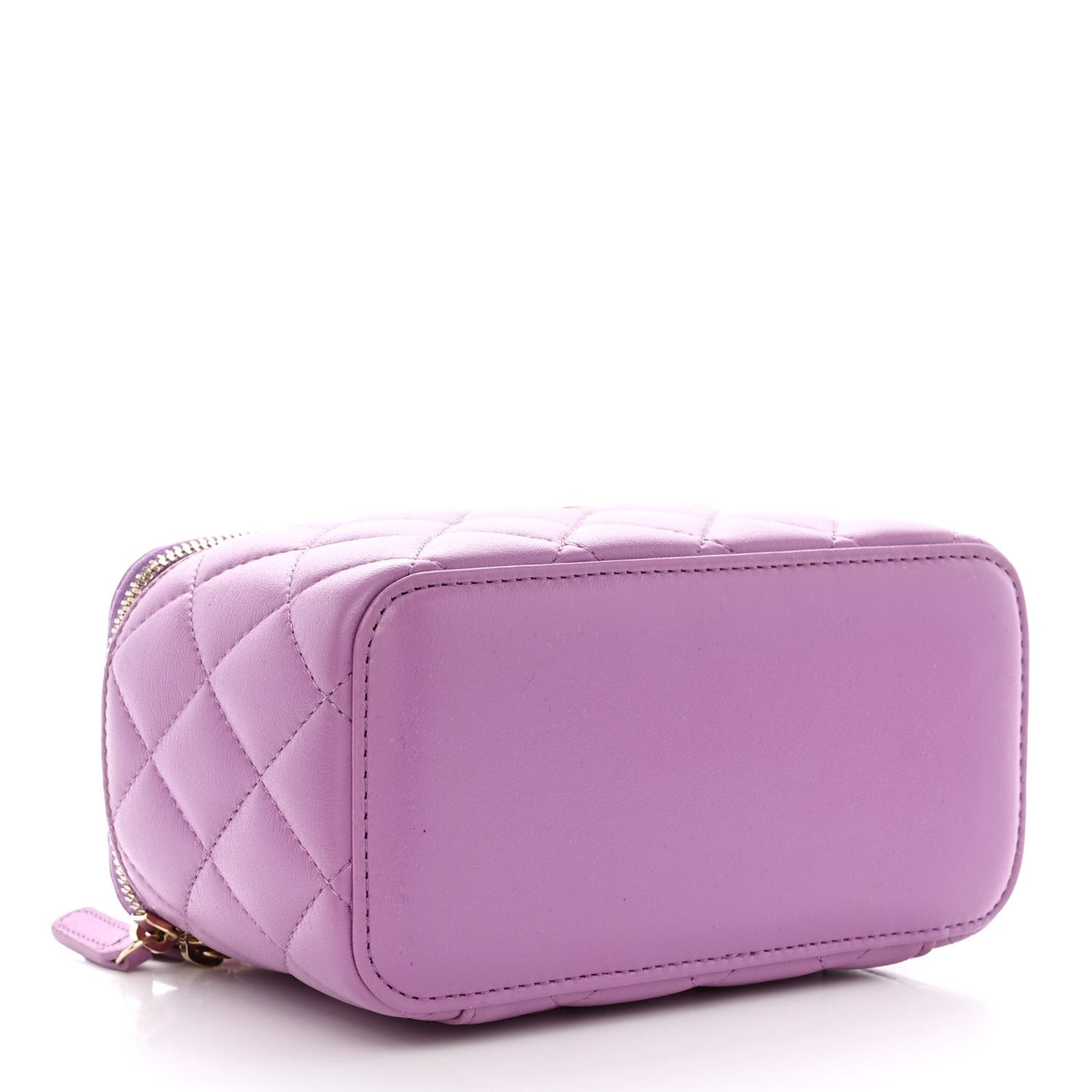 Lambskin Quilted Pearl Crush Small Vanity Case With Chain Purple