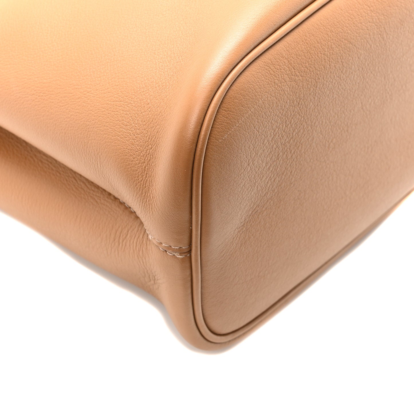 Soft Grain Calfskin Medium Double Belt Tote Caramel