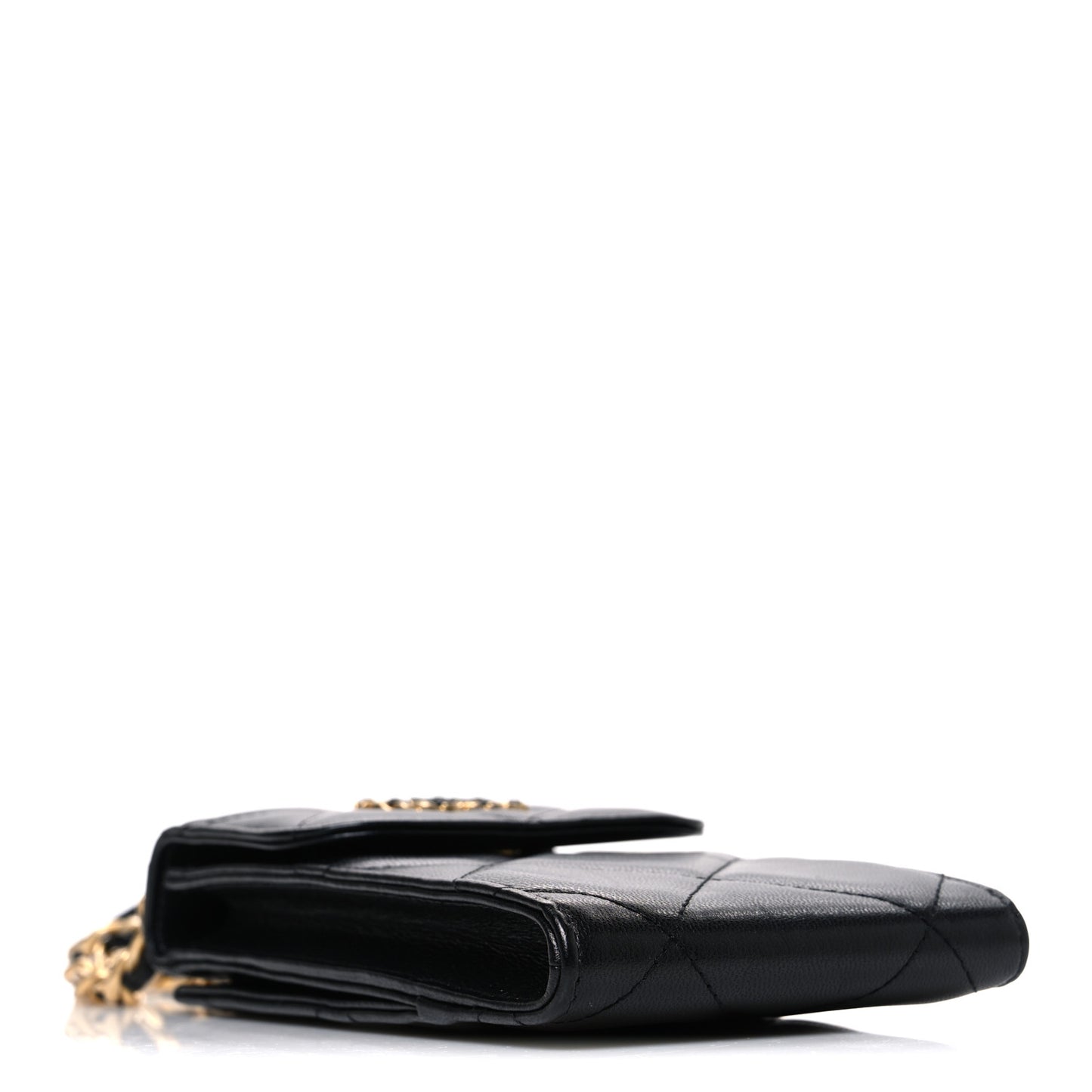 Lambskin Quilted Chanel 19 Phone Holder With Chain Black