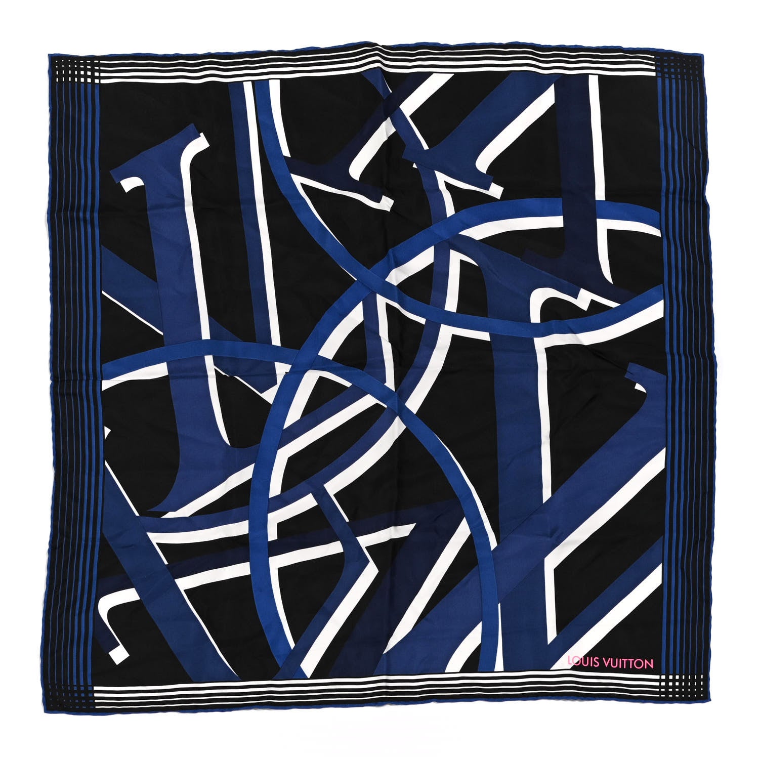 Louis Vuitton Silk Square Scarf Black Blue 1 of 3