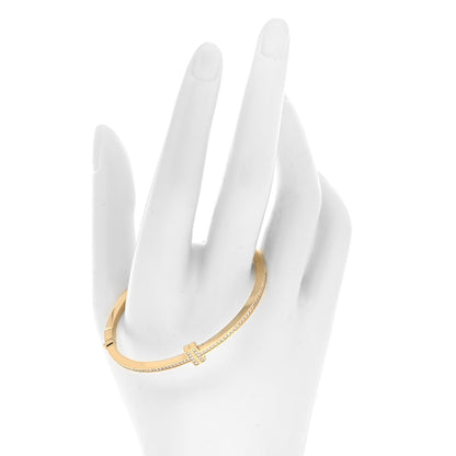 Tiffany 18K Yellow Gold Diamond T Hinged Wire Bangle Bracelet 2 of 4