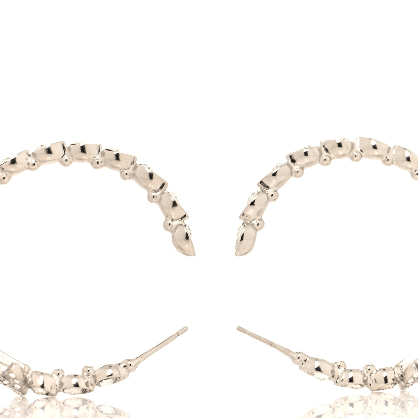 Metal Crystal CC Hoop Earrings Silver
