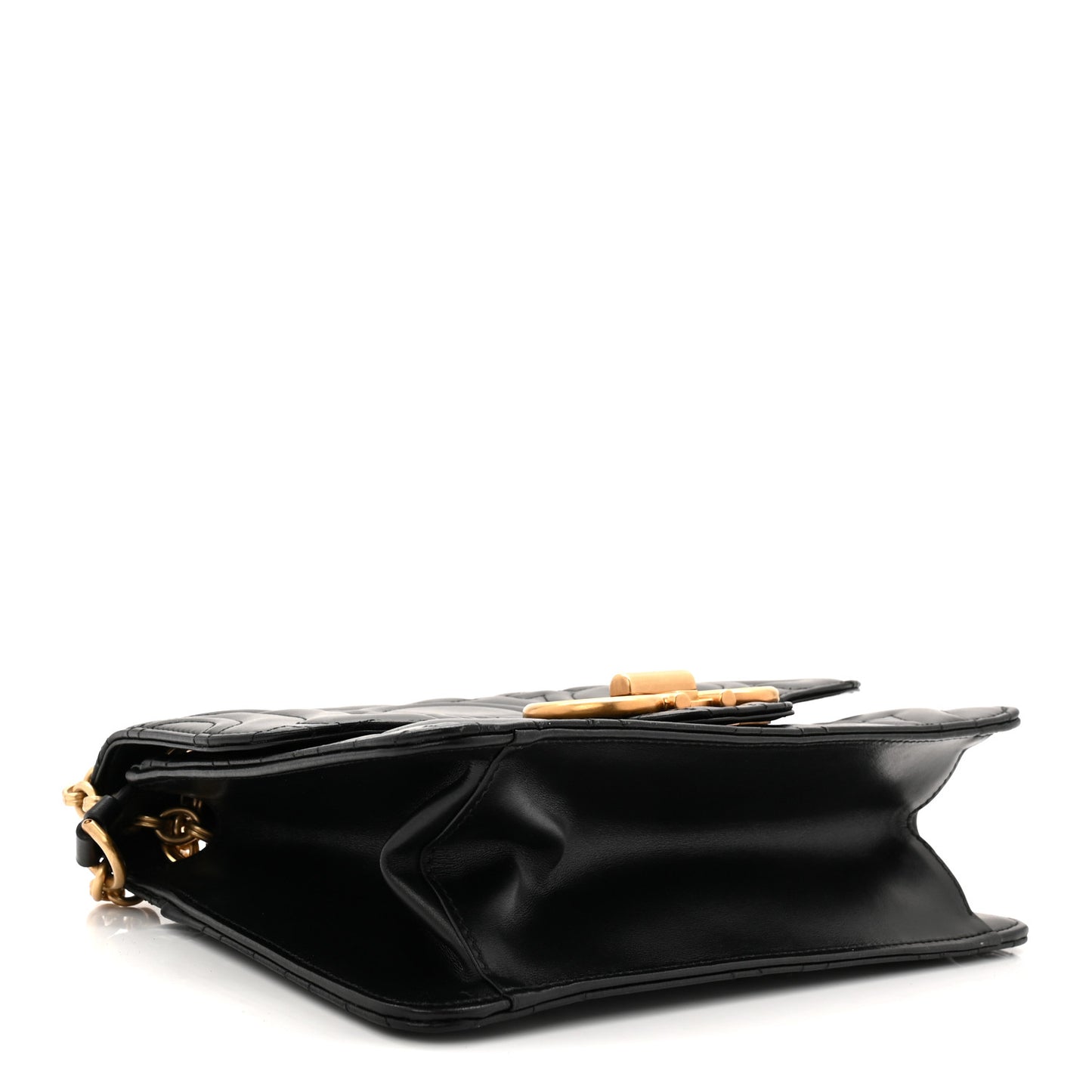 Calfskin Quilted Gancini Flap Bag Black