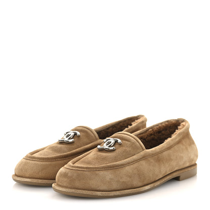 Chanel Suede Calfskin CC Loafers 36.5 Dark Beige 4 of 11
