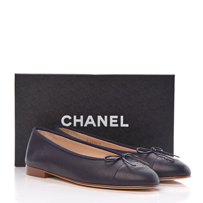 Chanel Caviar CC Cap Toe Ballerina Flats 40.5 Marine 10 of 10