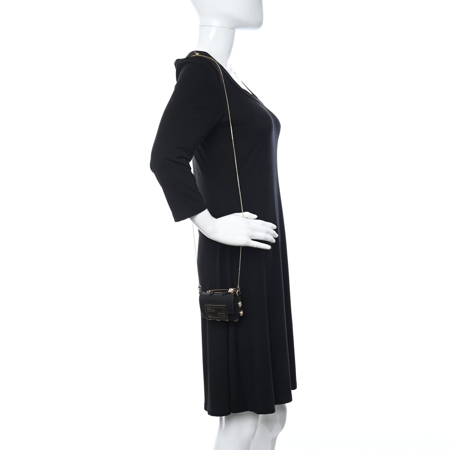 X VERSACE Vitello Seta Fendace Studded Nano Brooch Baguette Black