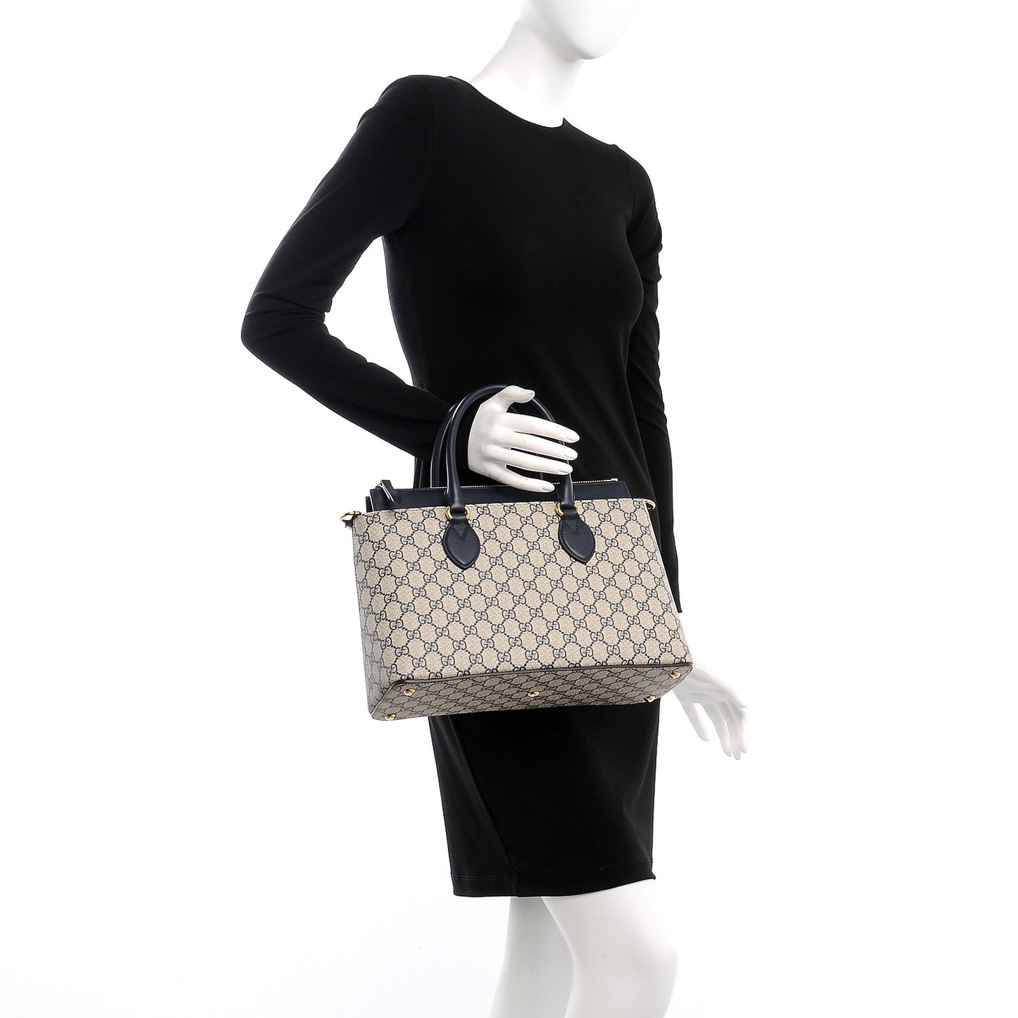 GG Supreme Monogram Small Zip Top Tote Beige Blue